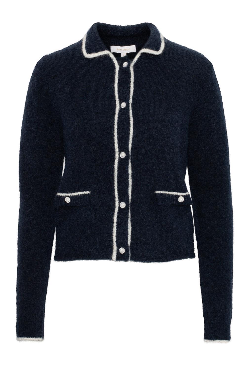 RAH Oslo Long Sleeve Cardigan Stripe Navy/ Ivory