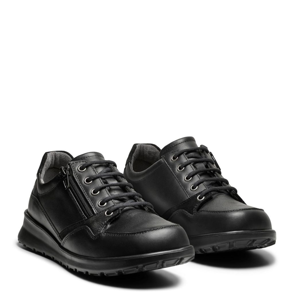 New Feet Shoe W/ Lace and Zipper Plain Leather Stretch Black